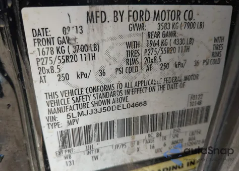 2013 Lincoln Navigator L from USA, damaged, VIN 5LMJJ3J50DEL04668